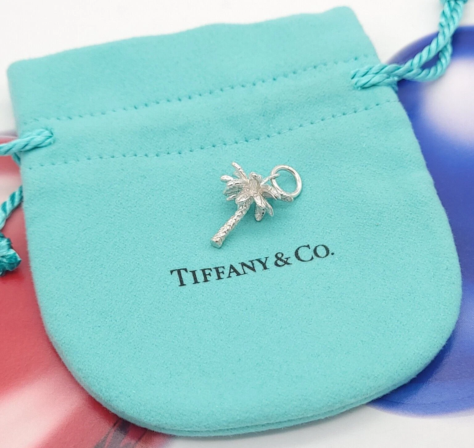 Tiffany & Co. 925 Sterling Silver Small 3D Palm Tree Charm Pendant w/ Pouch
