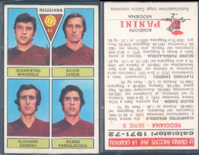 1971/72 PANINI FOOTBALLERS FIGURE-REGGIANA, SPAIN/ZANON/ZANDOLI/PASSALACQUA