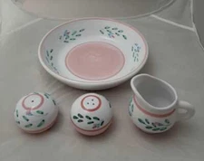 4pcs -CALECA Italian Pink Garland- Salt & Pepper Shaker, Creamer & 10 1/4" Bowl 
