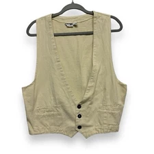 Chicos Design Vest Women's Size 1 Summer Boho Tank Khaki Button Cottage Core