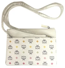 $470 MCM White Rainbow Visetos Coated Canvas Crossbody Pouch Bag MYZCATA08WT001