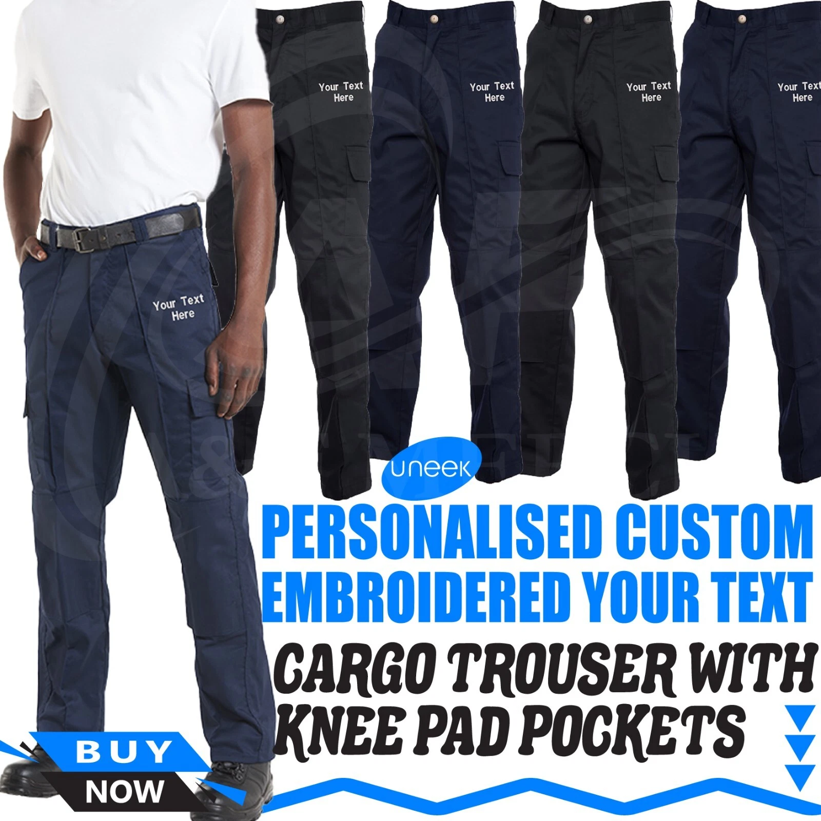 Personalised Embroidered Cargo Trouser Knee Pad Multi Pockets Pants Workwear