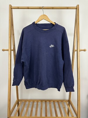 VTG Nike Swoosh Spellout Faded Worn WIP Blue Boxy Crewneck Sweatshirt Size L