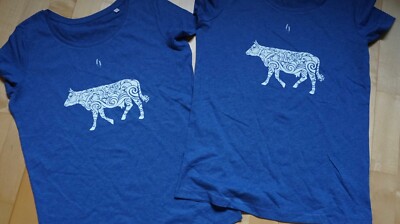 agridio 2 T-Shirts NEU ! BIO Baumwolle  Gr. S /UNIKAT Siebdruck / blau