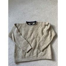 Woolrich Mens Wool Blend Crewneck Sweater Khaki Beige Navy Trim Size L 9006