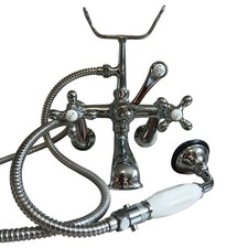 Polished Chrome Deck Mount Clawfoot Bath Tub Filler Faucet Set Handheld Shower