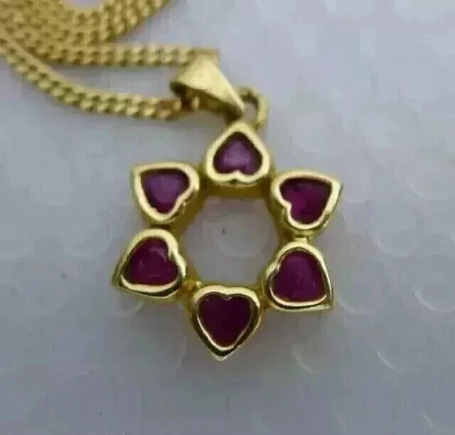 2CT Heart Cut Lab Created Red Ruby Diamond Women Pendant 14K Yellow Gold Plated - Image 3 of 3