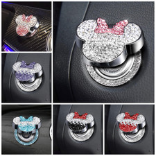 Car Cute Push to Start Button Cover Accessories, Pink Bling Crystal Car Silver