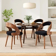 Set of 4 Modern Wood Dining Chairs with Upholstered Curved Backrest for Home