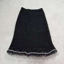 CHANEL Auth Damen Wollrock Häkel Strick langer Rock Unterteil Fransen ausgest...