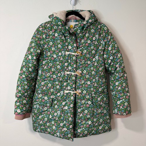 Boden Giacca Imbottita Lunga Ragazza Puffer Coat Verde Floreale Bottone a Levetta 11-12