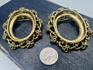 2 Pcs Heavy Gold Tone Pendant Pin Settings For 30x40mm Cabochon Jewelry Making G