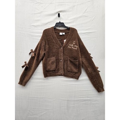 Sanrio Hello Kitty and Friends Brown Fuzzy Bow Cardigan Sweater KTHK015GLB L