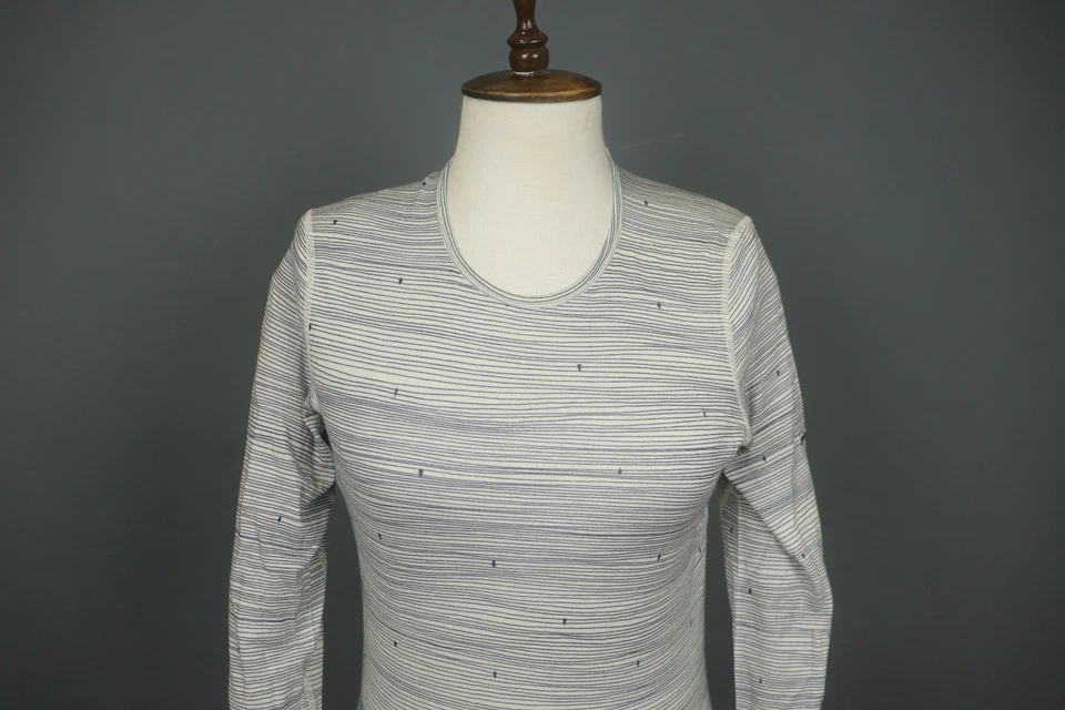Blusa Top Icebreaker Gris y Blanco Rayas Lana Manga Larga Cuello Redondo Talla M Foto 2 de 4