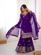 Attractive Look Faux Georgette Purple Palazzo Suit With Dupatta For Reception
