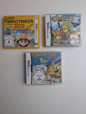 3x Nintendo DS 3DS Spiele Super Mario Maker Drawn to Life SpongeBob Mal-Held Kre