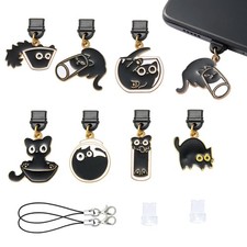 WEWAYSMILE 7Pcs Dust Plug Charm Type C with Alloy Enamel Black Cat