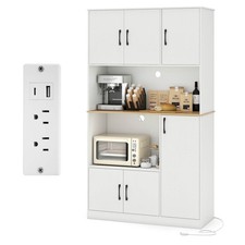 71  Tall Kitchen Pantry Cabinet with Charging Station, Microwave Stand  Doors