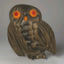 Japanese Cryptomeria Wood Owl Figure Small Orange Eyes Beak Marked Wooden 