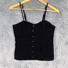 Womens Top Large Black Velvet Corset Cropped Fairy Grunge Whimsigoth Smocked