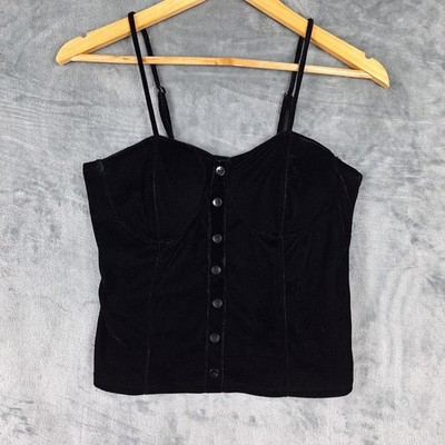 Womens Top Large Black Velvet Corset Cropped Fairy Grunge Whimsigoth Smocked