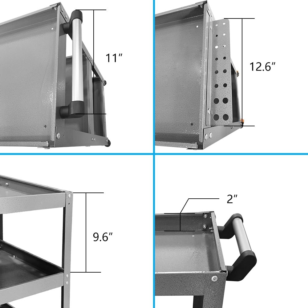 3 Tier Rolling Metal Tool Cart, Utility Carts Storage Organizer, for Garage F...