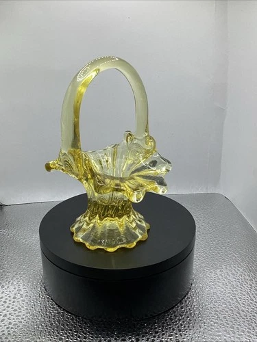 Fenton Glass Yellow Mini Basket Signed Scott K Fenton