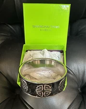 Vintage Shanghai Tang Black Enamel Longevity Bangle Bracelet - NEW