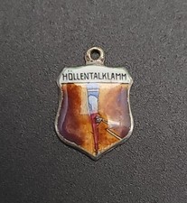 Hollentalklamm German Alps Enamel Shield Travel Charm B&B 800 Silver Vintage