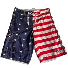 Exist Men Swim Trunks, size M, American Flag Red  Blue