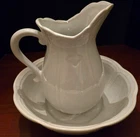 Vtg McCoy Pottery Emboss Design White Pitcher with Handle 9.5" & Bowl 11" # 7529