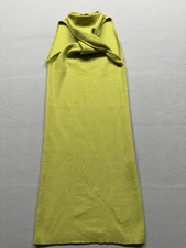 Boohoo High Neck Cross Strap Detail Dress Size S, A-Line Silhouette, Lime Yellow