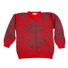 VTG GAP Hand Knit Wool Fair Isle Sweater M Red