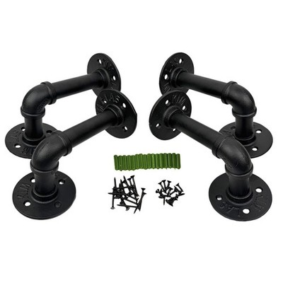 4 Pack Industrial Black Iron Pipe Shelf Brackets Wall Mount Elbow Style