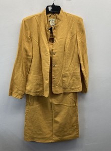 Vintage 90s J.W. Treci Women's Mustard Yellow Textured Skirt Suit Set Sz 6