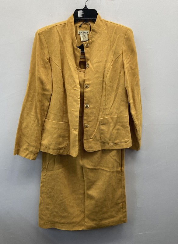 Vintage 90s J.W. Treci Women's Mustard Yellow Textured Skirt Suit Set Sz 6