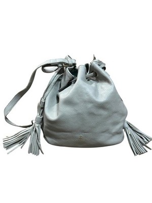 LANVIN en Bleu Pebbled Leather Bucket Bag Crossbody Gray HH3