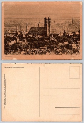 Munich Panorama Original Etching Postcard R. Wagners Kunstverlag c1900s