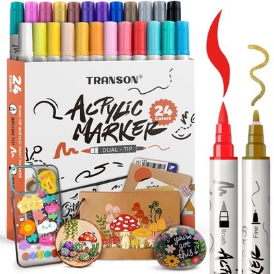 TRANSON 24 Colors Fine and Brush Dual-tip 1 Count (Pack of 24), 24