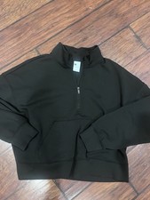 Women s Large Ribbed Comfy Soft Black Quarter Zip Sweatshirt Long Sleeve