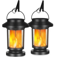Solar Lantern Outdoor Lights, 2 Pack Upgraded Flickering Flameless Solar Ligh...