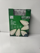 NEW HOME ACCENTS STEADY LIT 25 WARM WHITE C9 C-9 FACETED LED LIGHT SET CHRISTMAS
