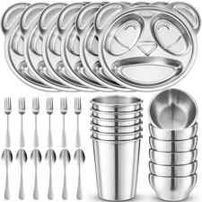 Jinei 30 Pieces Kids Stainless Steel Utensils Set Include Panda Shaped Plates...
