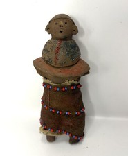 African Clay Figurine / Doll With Beaded Skirt