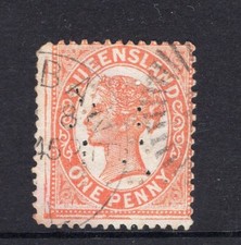 Queensland private puncture on QV stamp