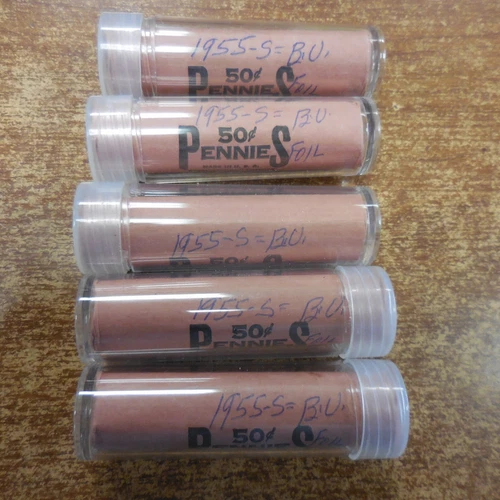 1 Roll Of 50 GEM BU 1955-S Lincoln Wheat Cents 1c Penny MS Gem UNCIRCULATED