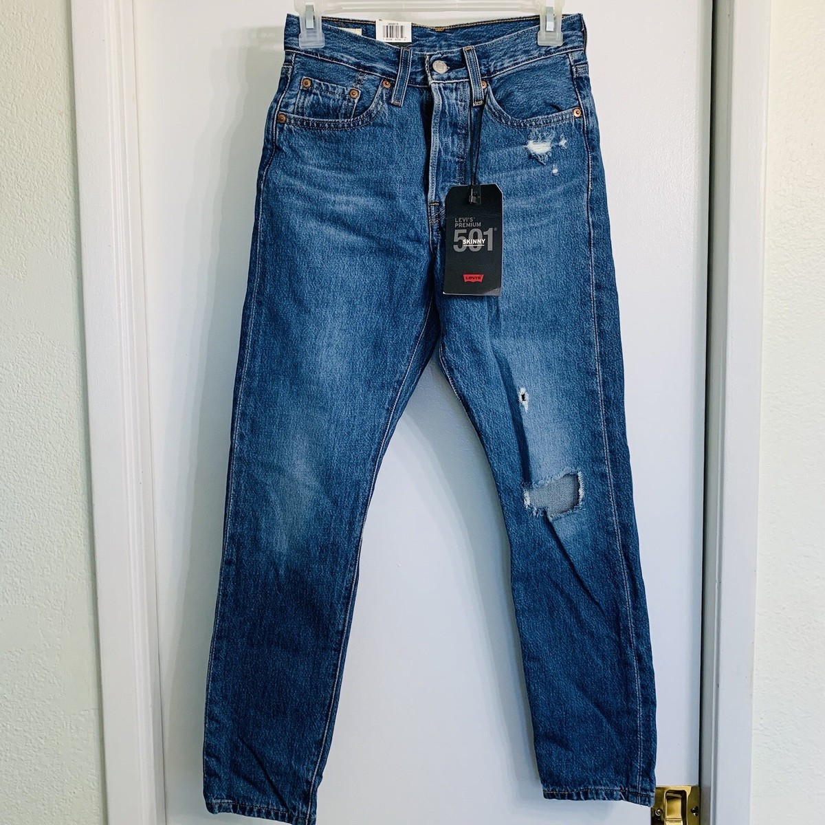 Levi’s 501 Women’s Skinny Jeans Premium Button Fly 24x28 Distressed  Non-stretch