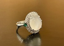 Beautiful Natural Icy Jade Like Chalcedony Silver S925 Ring Size Adjustable