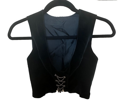 Rare Vintage Hansi Munchen black Velvet Vest Size 38 Made in Germany Gothic