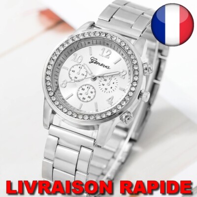 Montre GENEVA Quartz Femme Aiguille Strass Haute Qualité Bijoux